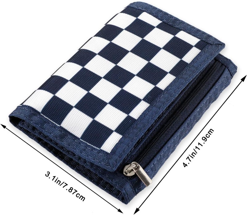 Nitort Wallet,RFID Trifold Canvas Outdoor Sports Wallets for Kid,Lovely and Novelty Wallet with Zipper for Kids- Front Pocket Wallet with Magic Sticker(Navy Blue Chequer KW03) - Image 2